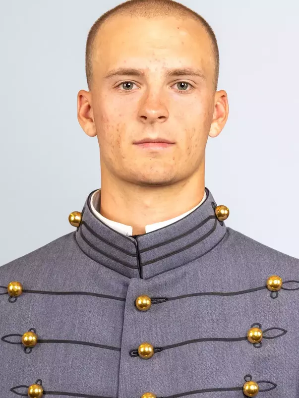 Tyler Price headshot with Cadet full dress gray on.
