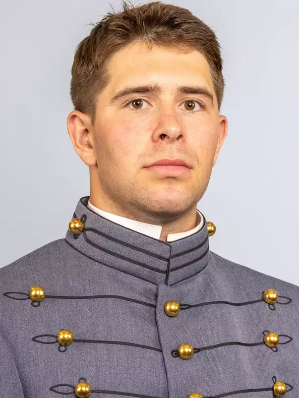 Brady White headshot with Cadet full dress gray on.