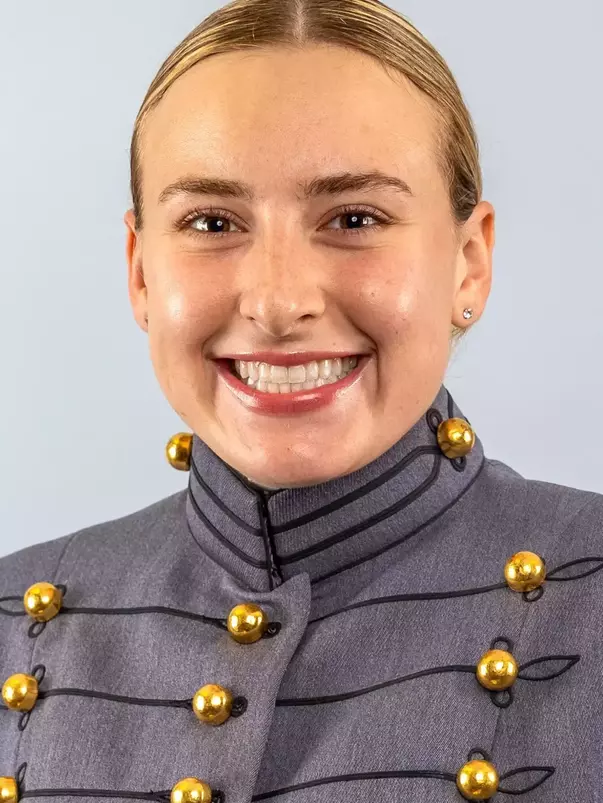 Jenna Hart Headshot with Cadet full dress gray on.