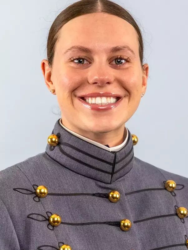 Hadley King Headshot with Cadet full dress gray on.