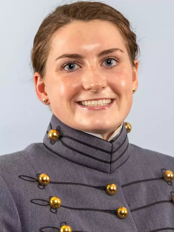 Delaney McGlaughlin Headshot with Cadet full dress gray on.