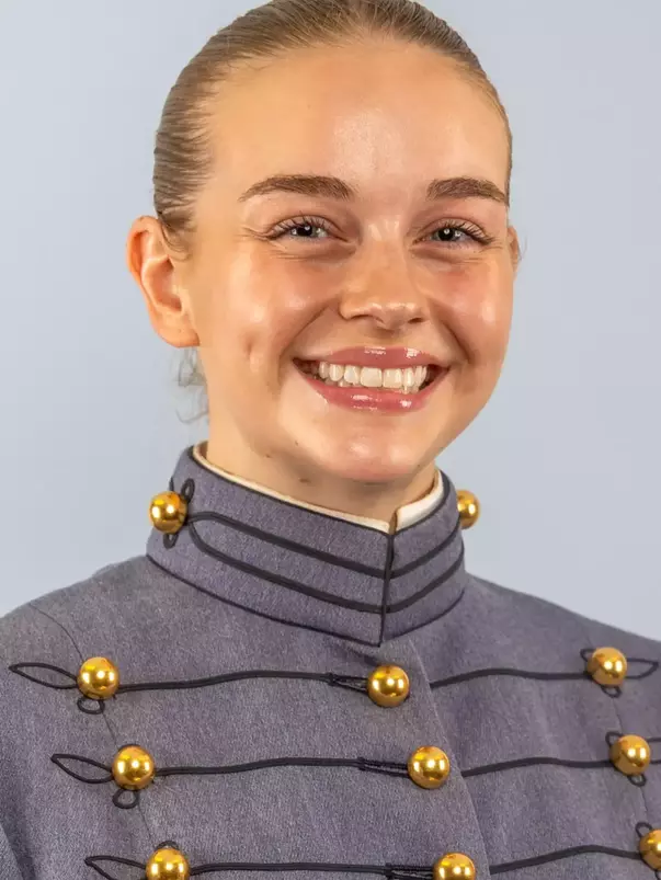 Tiana Mescher Headshot with Cadet full dress gray on.