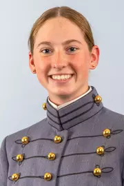 Bridget O'Shaughnessy Headshot with Cadet full dress gray uniform on.