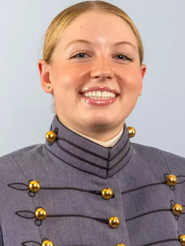 Abby Reich Headshot with Cadet full dress gray uniform on.