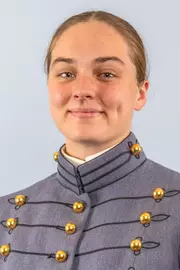 Molly Webber Headshot with Cadet full dress gray uniform on.