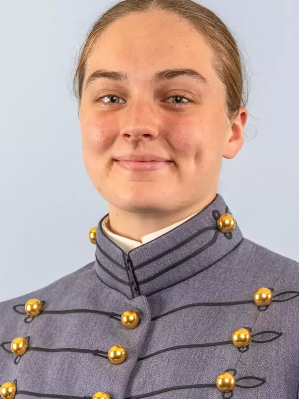 Molly Webber Headshot with Cadet full dress gray uniform on.