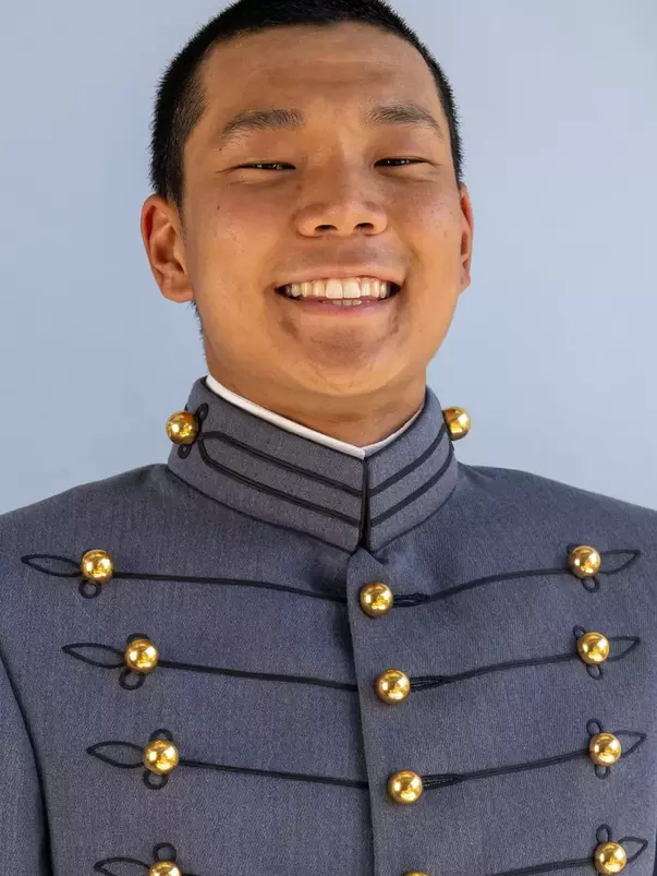 Jimin Jung Headshot with Cadet full dress gray on.