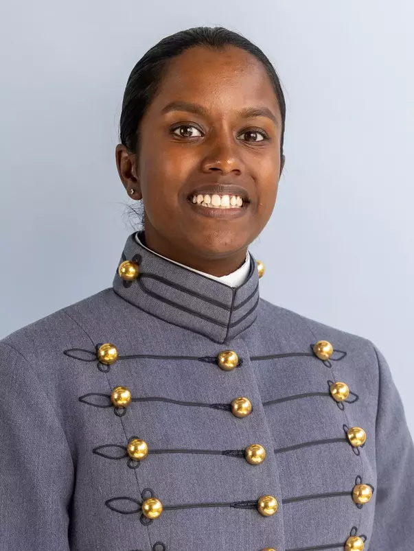 Vennmukiil Mathivanan Headshot with Cadet full dress gray on.