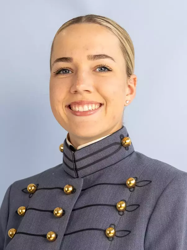 Maria Miroshnichenko Headshot with Cadet full dress gray on.
