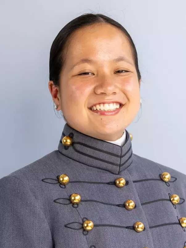Stacey Samonte Headshot with Cadet full dress gray on.