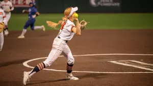 Tricia Yarotsky throws across the field against HCU