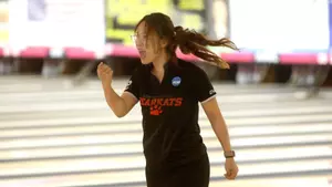 Noey Sarntong celebrates a shot at the 2026 NCAA Rochester Regional
