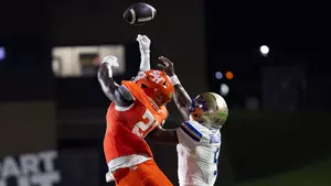 Linebacker Dean Ford breaks up a pass against Tulsa at Bowers Stadium