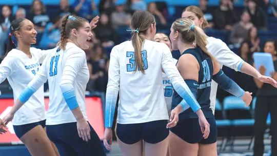 Volleyball celebrates vs Cornell