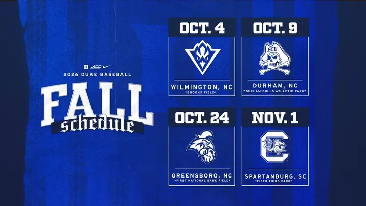 Graphic announcing Duke baseball 2026 fall schedule