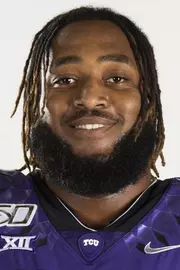 Texas Christian University Football #77 Lucas Niang photographed at TCU in Fort Worth, Texas on July 24, 2019. (Photo/Sharon Ellman) TCU Football Contact Mark Cohen m.cohen@tcu.edu