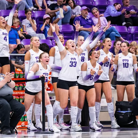 TCU Volleyball Bench Celebration