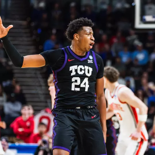Xavier Edmonds celebrates during TCU's game against Ohio State.