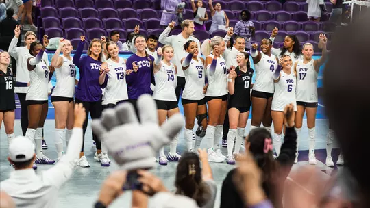 TCU Volleyball sings the alma mater with fans