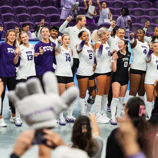 TCU Volleyball sings the alma mater with fans