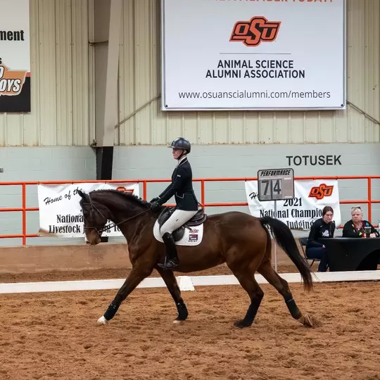 Lilly Goldstein riding a horse against Oklahoma State