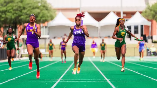 TCU's Indya Mayberry runs the final leg of the women's 4x100m relay