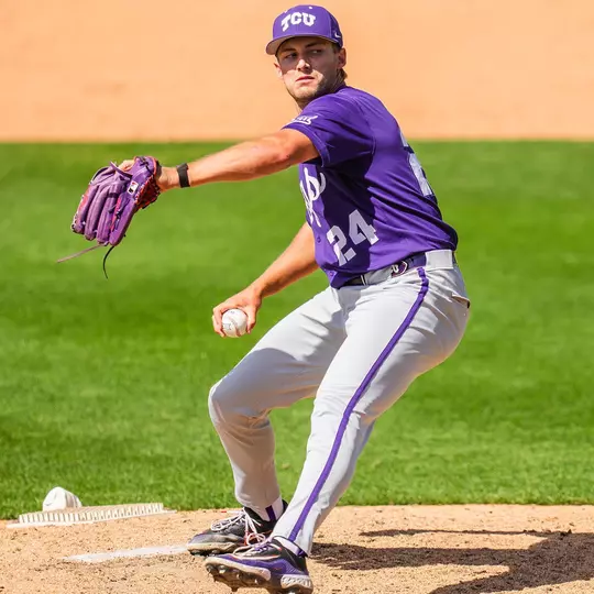 Tanner Sagouspe throws a pitch in the ninth inning against Baylor.