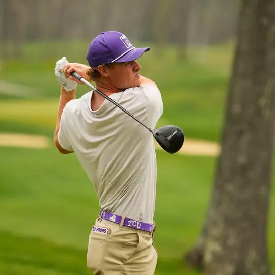 Lewis Wright swings a driver at the Mountaineer Invitational.