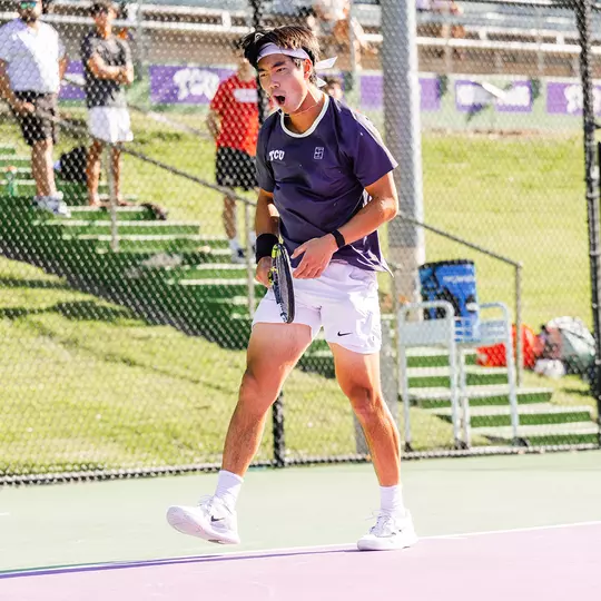Duncan Chan celebrates during TCU's 4-0 victory over Cornell.