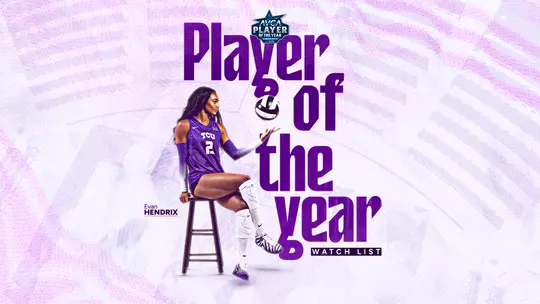 A graphic of Evan Hendrix for the AVCA Player of the Year Preseason Watch List