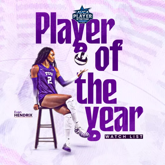 A graphic of Evan Hendrix for the AVCA Player of the Year Preseason Watch List