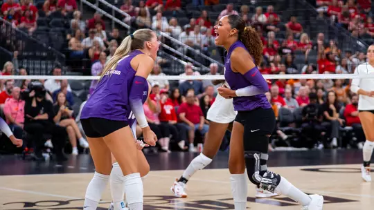 Jalyn Gibson and Rosemary Archer celebrate a TCU point
