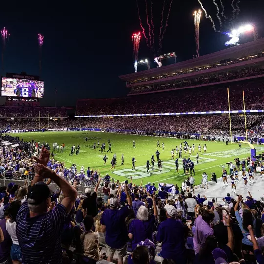 Fireworks going off at Amon G. Carter Stadium