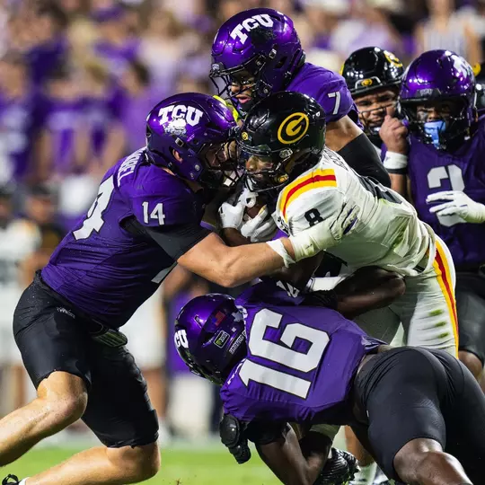 TCU Defense swarming to a tackle against Grambling State