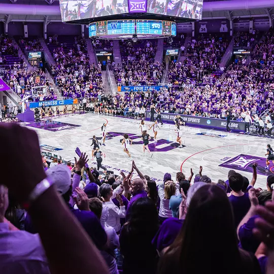 Fans cheer inside Schollmaier Arena during at TCU women's basketball game vs. Washington