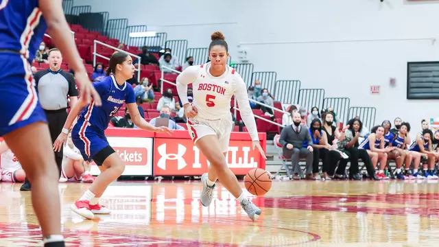 Chiara Tibbitt dribbles the ball at the free throw line against UMass Lowell.