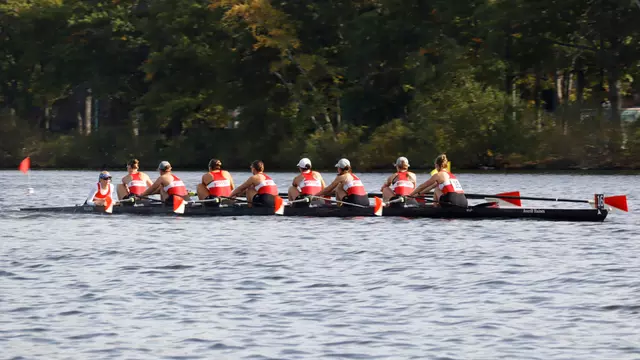 Photo of the BU Women's Rowing Championship 8 at the Head of the Charles.