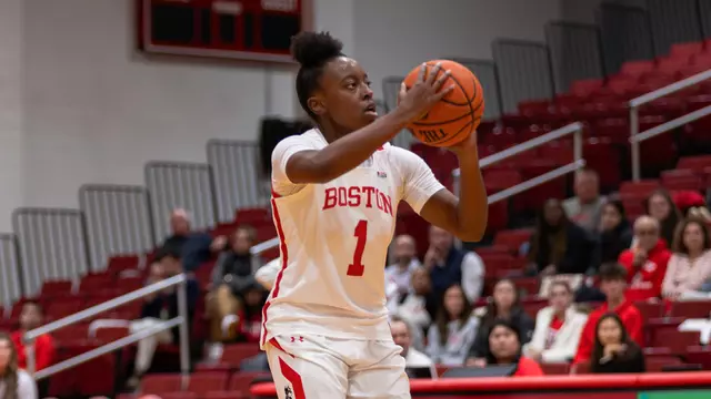 Photo of BU women's basketball sophomore Taylor Williams shooting a jumper at Case Gym.