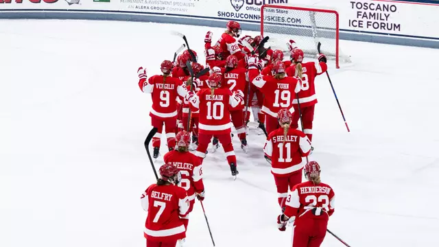 BU celebrates shootout win at UConn