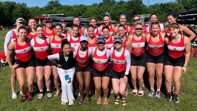 2025 BU women's rowing team photo at the NCAA Championship