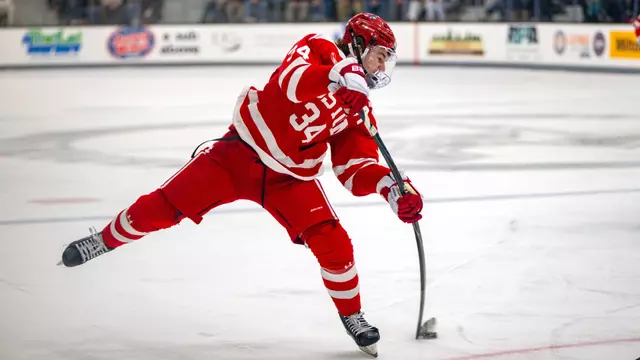 Cole Eiserman shoots the puck during a game at Providence