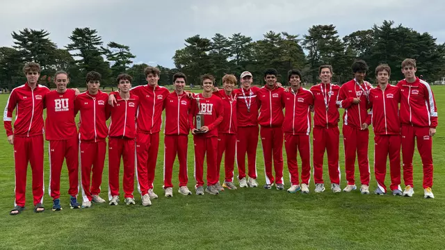 BU men's cross country group photo after finishing second at 2026 IC4A Championship