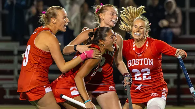 Nicole Lauro and teammates celebrate a late game-winner