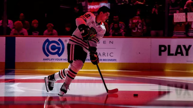 Sacha Boisvert takes his rookie lap for the Chicago Blackhawks