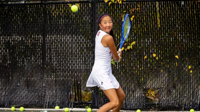 Madison Liu winds up to hit a backhand on the tennis court