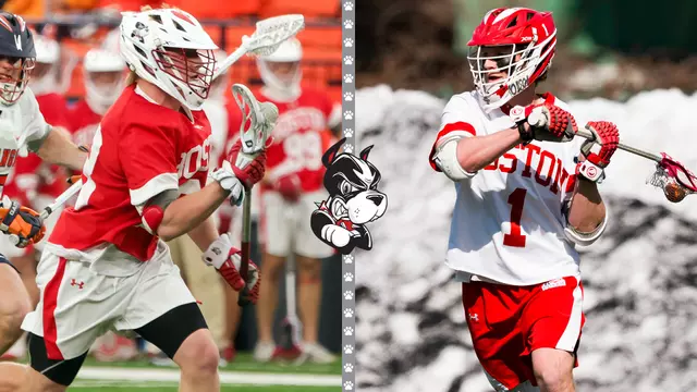 Photo of Madden Murphy playing lacrosse next to photo of Timothy Shannehan playing lacrosse