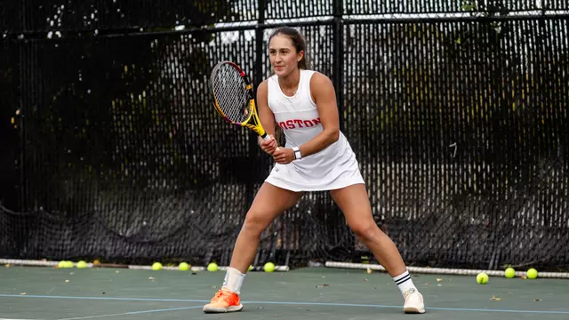 Gabriella Mikaul waits for a serve at the baseline