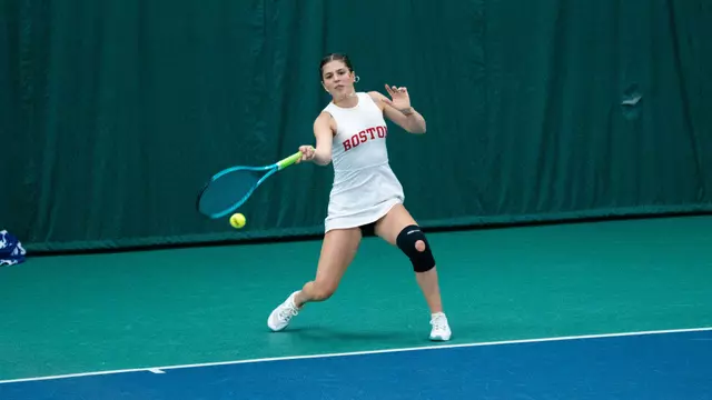 Ellie Gyuro playing tennis at Bucknell