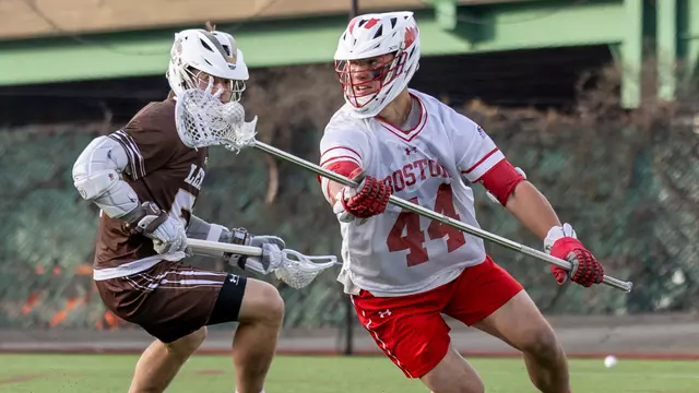 Connor Kehm possesses the ball against Lehigh