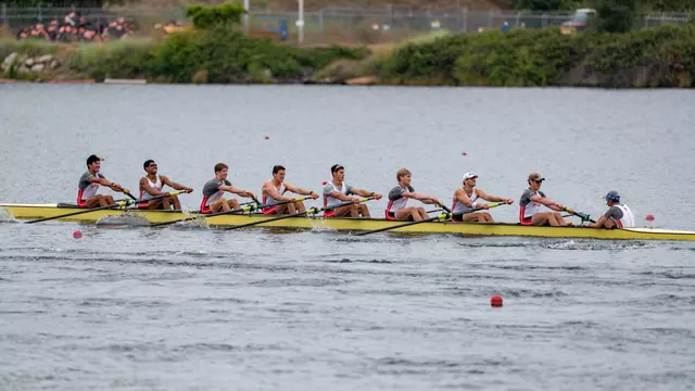 Photo of the BU Men's Rowing Third Varsity 8 at the 2026 IRA National Championship Regatta.